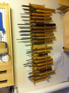 My old lathe tool rack on the wall
